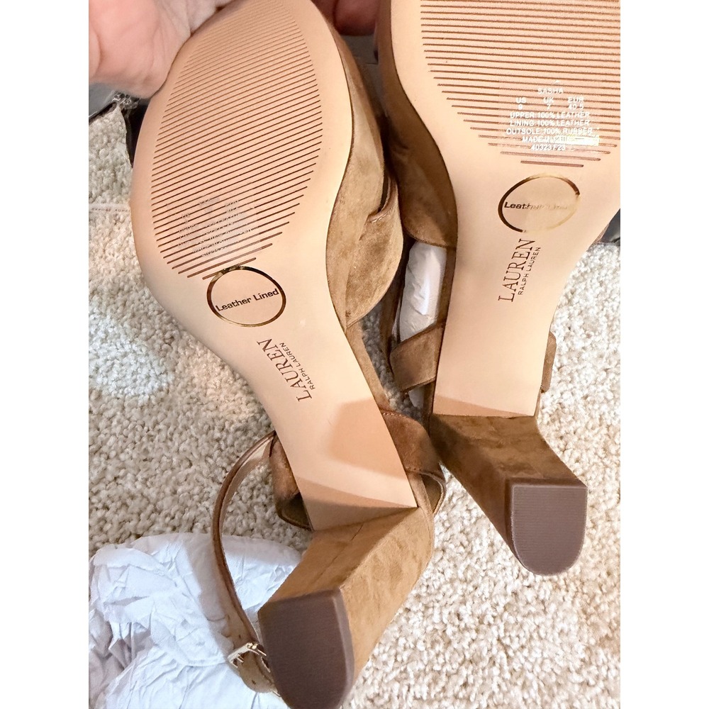 Lauren Ralph Lauren Sasha Tan Suede Platform Block Heel Sandals 9 40323-F23 - Picture 5 of 14